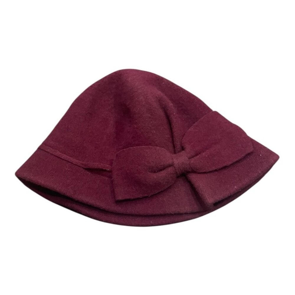 Shihreen‎ Deep Wine Wool Blend Hat with Bow